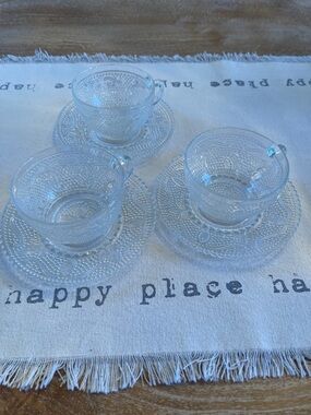 Vintage Federal Glass Clear Pressed Glass Teacup and Saucer Set - 3 Piece
